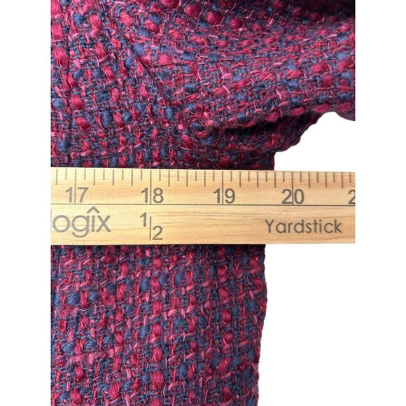 LOFT Blazer Womens Size 10 Burgundy Blue Wool Tweed Collarless Full Zip Jacket - Picture 10 of 12